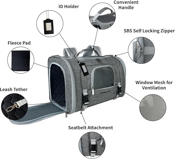 Mr. Peanut's Monterey Series Convertible Backpack Airline Approved Pet Carrier for Small Pets, Please Check Sizing