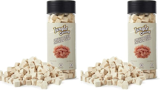 Jungle Calling Freeze-Dried Chicken Treats for Cats & Dogs, Single Ingredient, Grain-Free, High Protein Training Rewards & Food Topper (Chicken Cubes, 3.2 oz) (Pack of 2)