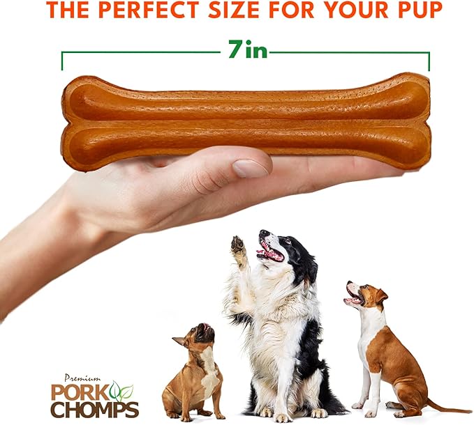 Pork Chomps Roasted Pressed Pork Skin Dog Chew, 7-inch Bone, 1 Count (Pack of 3)