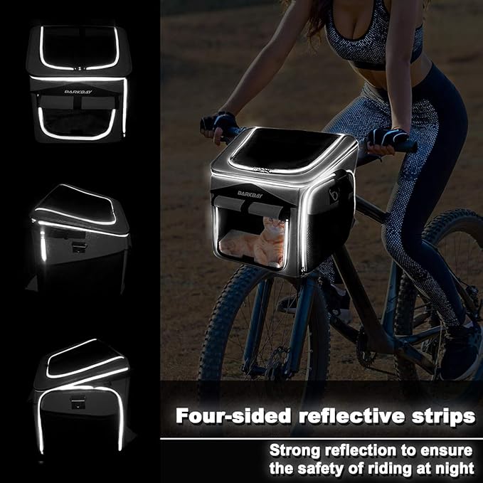 Dog Bike Basket Carrier, Expandable Foldable Soft-Sided Dog Carrier, 2 Open Doors, 5 Reflective Tapes, Pet Travel Bag,Dog Backpack Carrier Safe and Easy for Small Medium Cats and Dogs(Black)