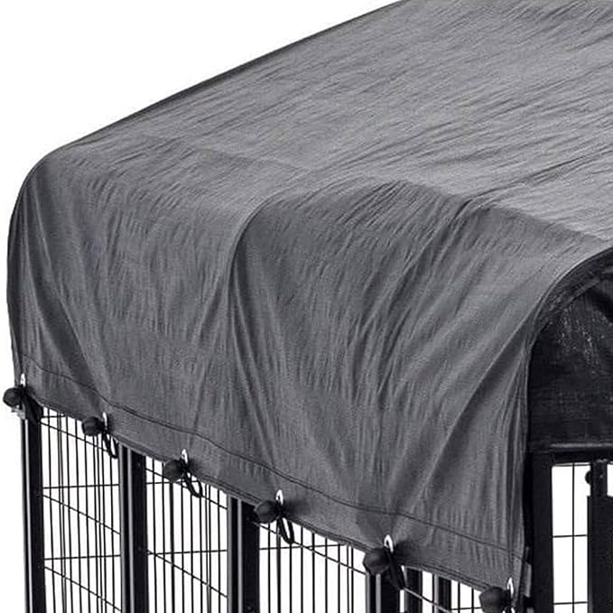 Lucky Dog 8' x 4' x 6' Large Outdoor Steel Frame Kennel and Playpen Enclosure with Black Canopy, Uptown Series - Heavy-Duty Pet Shed for Home and Yard - Protection from Sun, Snow, and Rain