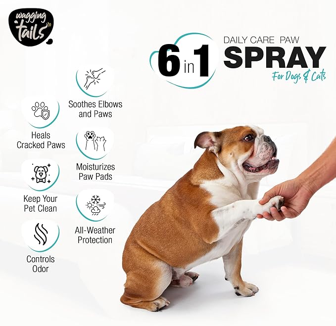Wagging Tails 6-in-1 Paw Spray for Dogs and Cats, 3.38 fl oz Pack of 2 | All-Weather Pet Spray | Soothes Elbows & Paws, Heals Cracked Paws, Moisturizes Paw Pads | Controls Odor & Keeps Pets Clean
