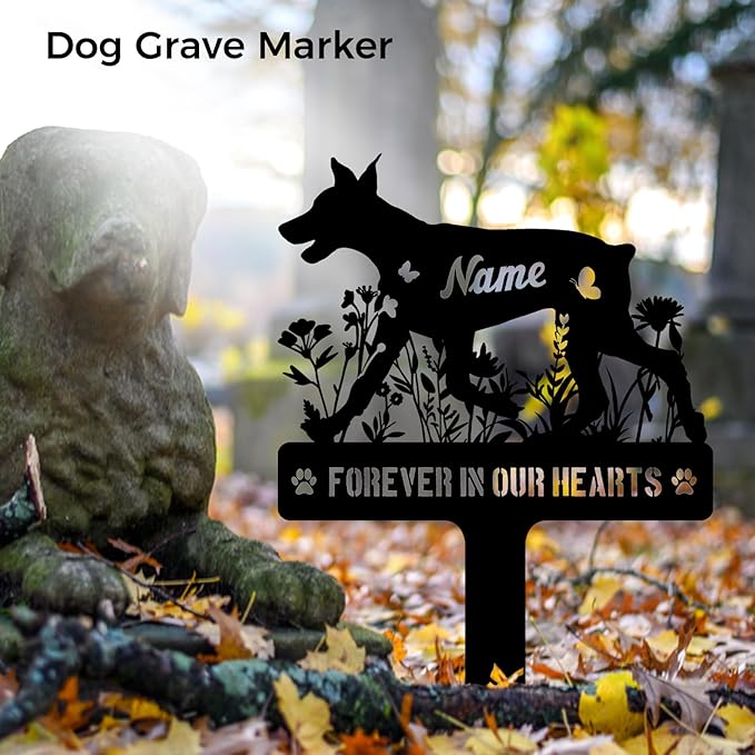Custom Doberman Pinscher Dobie Dog Memorial Stake, Personalized Dog Grave Marker, Metal Pet Tombstone, Outdoor Sympathy Sign for Garden Yard Decor, Pet Loss Gift