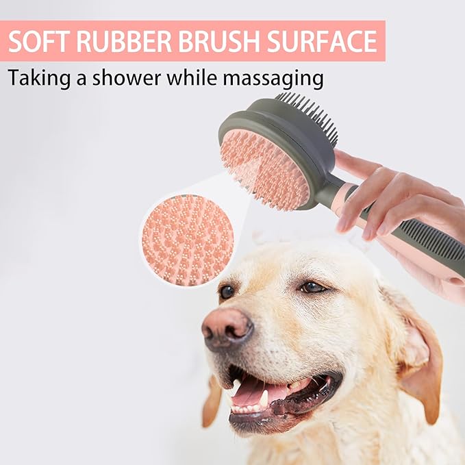 Pink Retractable Self-Cleaning Dog Bath Brush Double-Sided Dog Shedding Brush Long&Short Pin Cat Deshedding Brush Pet Grooming Tool for Dogs and Cats Remove Loose Hair Mats Knots Tangles