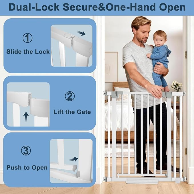 41 Extra Tall Dog/Pet Gate gate for Indoor,Heavy Duty Pressure Mount Baby Gate with Auto-Close & Walk Through,Adjustable Width 30-49.2 Inches, for Stairs, Doorways, Kitchen, White