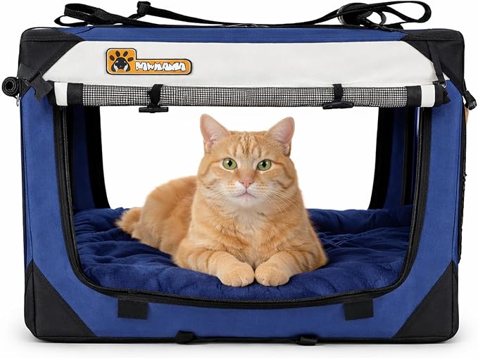 Cat & Dog Pet Carrier, Soft-Sided, Small 20"x13"x13", Supports Up to 45 lbs, Privacy Windows, Removable Plush Bed, Locking Zippers, Foldable Travel Crate
