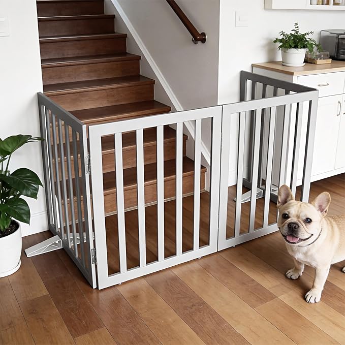 Dog Gate Indoor, Freestanding Dog Fence for The House, Doorways, Hallways,or Stairs,Pet Gate Foldable Wooden,Expandable 32" Height 6 Panels,Grey