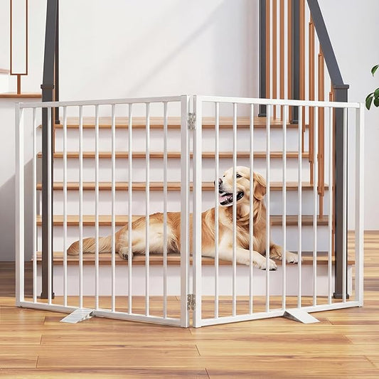 Snagle Paw Extra Wide Dog Gate,Free Standing Dog Fence with Door, Up to 52 Inch Wide Pet Gate with Support Feet for Stairs, Hallways, Doorways, Yard (White, 2 Panels)