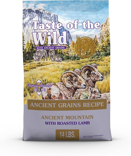 Taste of The Wild with Ancient Grains Ancient Mountain Canine Recipe with Roasted Lamb Dry Dog Food, Made with High Protein from Real Lamb and Guaranteed Nutrients and Probiotics 14lb