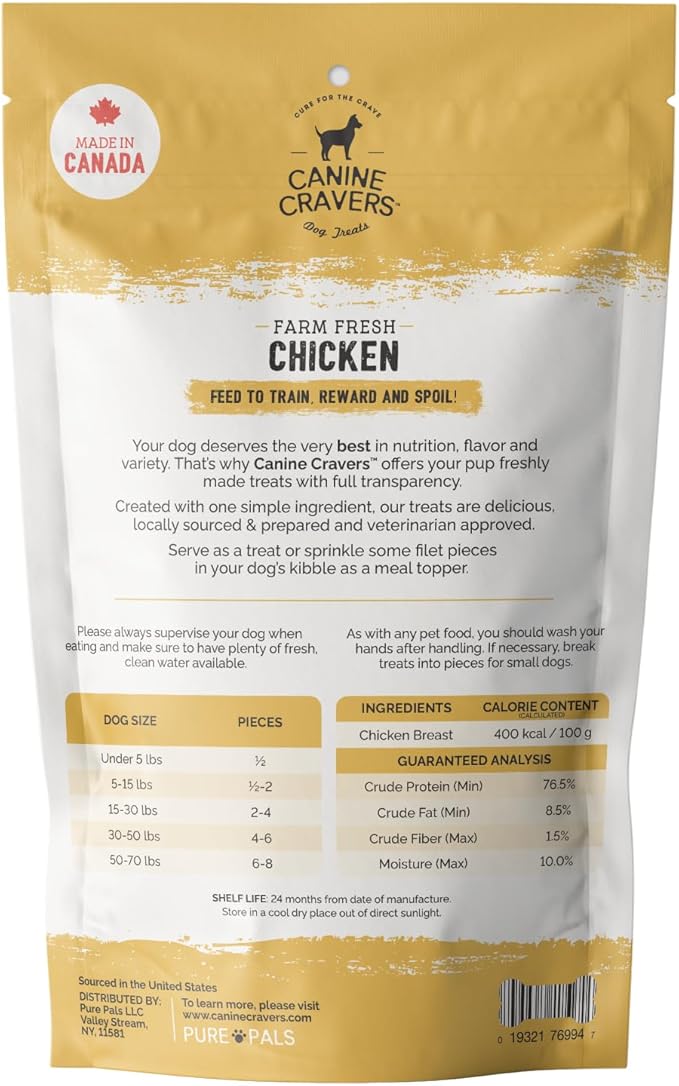 Canine Cravers Single Ingredient Dog Treats – Farm Fresh Chicken - Human Grade Air Dried Hypoallergenic Pet Food – Grain, Gluten, and Soy Free – 100% All Natural – 5.3 oz