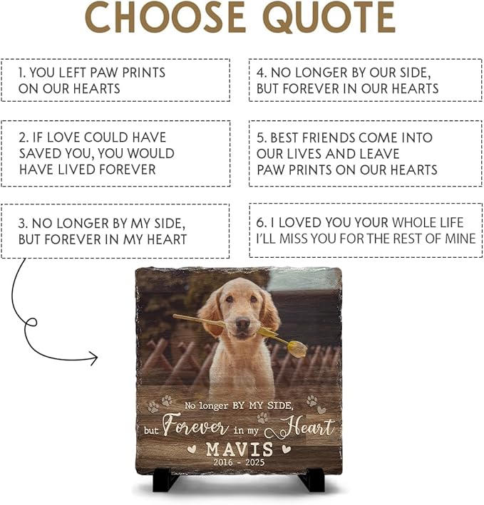 Personalized Pet Memorial Stone - Square Rock Gifts with Dog Paw Prints, Loss of Cat Keepsake to Grave Memory for Animal Lovers, Ideal for Indoor and Outdoor Statues