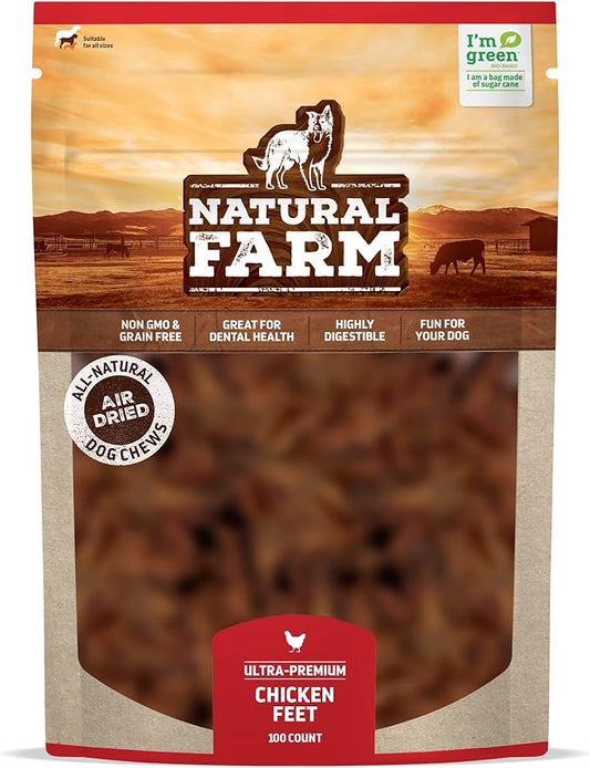 Natural Farm Nail-Free Chicken Feet Dog Treats (100 Pack), 100% Free-Range Air Dried Chicken Feet, No Nails, Fully Digestible, High Protein, Low Calorie, Joint Support, Single Ingredient