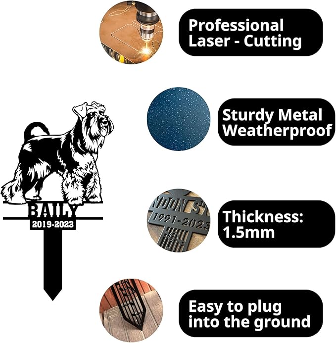 Personalized Grave Marker for Dogs, Pet Metal Plaque, Giant Schnauzers Garden Stake, Dog Memorial Plaque for Outdoors, Customized Pet Headstone Stakes