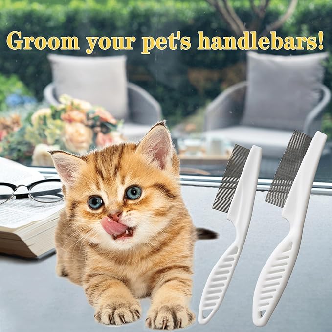 Pet Hair Removal Comb Flea Comb, 2025 New Multifunctional Pet Hair Comb, Pet Grooming Brush Fine Magic Tear Stain Removal Comb, Fine-Tooth Stainless Massage Comb Kit for Cats Dogs (Purple 2pcs)