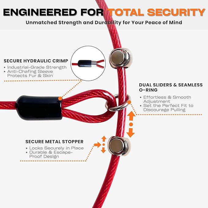 Heavy Duty Steel Wire Dog Training Collar - PVC Coated Martingale Slip Collar with Adjustable Safety Stopper for No-Pull Walking & Obedience Red 0.197" D/19.69" L