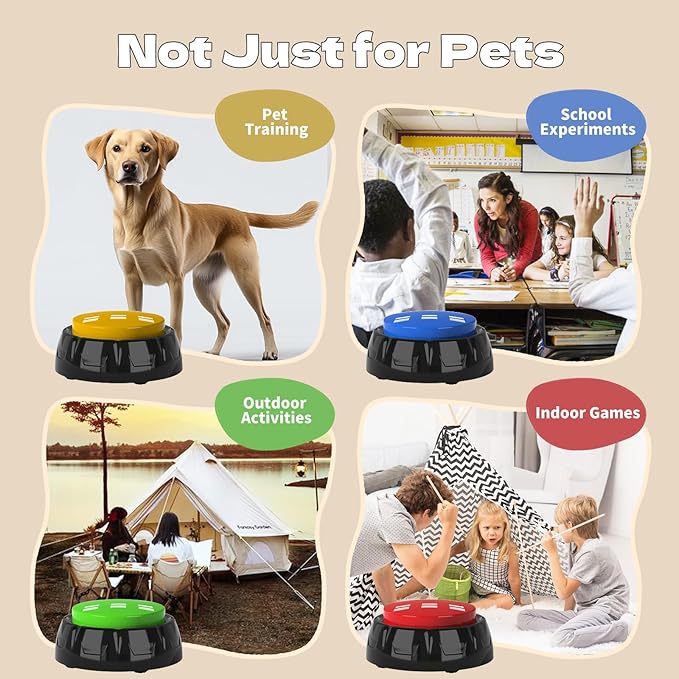 Voice Recording Button, Dog Buttons for Communication Pet Training Buzzer, 30 Second Record & Playback, Dog Talking Buttons Set 4 Pack with Stickers