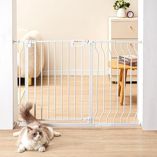 VEVOR 29.5-46" Extra Wide Baby Gate for Stairs, Auto Close Dog Gate for The House, Easy Install Pressure Mounted Pet Gates for Doorways, Easy Walk Thru Wide Safety Gate for Dog, White