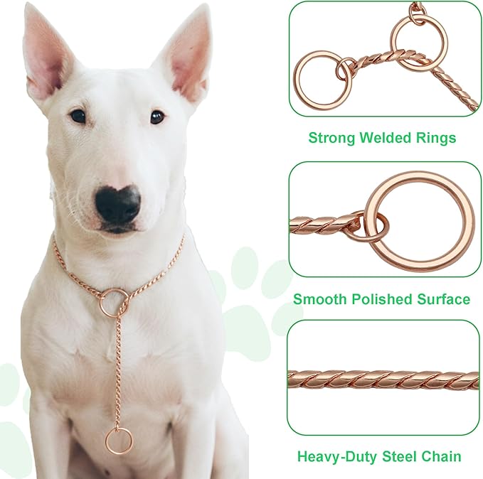 Dog P Snake Chain Chrome Plated Metal Dog Training Choke/Collar-Fully Guaranteed Against Rust Tarnish or Breakage-Recommended for Professional Training (Rose Gold, 5mm * 28")