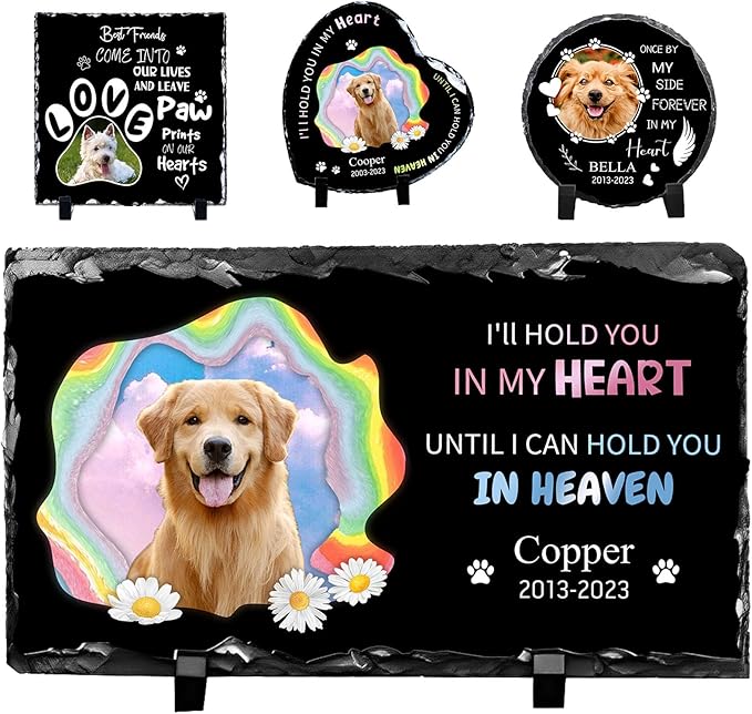 Pet Memorial Stones for Dogs Personalized Photo Rock Slate Rectangle Shape Customized Memorial Stone Gifts for Loss Dog Cat