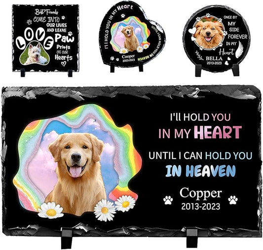 Pet Memorial Stones for Dogs Personalized Photo Rock Slate Rectangle Shape Customized Memorial Stone Gifts for Loss Dog Cat
