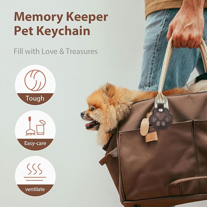 2Pcs Pet Keychain Refillable Paw Shaped Leather Fur Keepsake Pet Paw Print Dog&Cat Hair Storage Collector Memorials & Funerary Passing Away Loss Sympathy Gifts(Dark Brown&White)