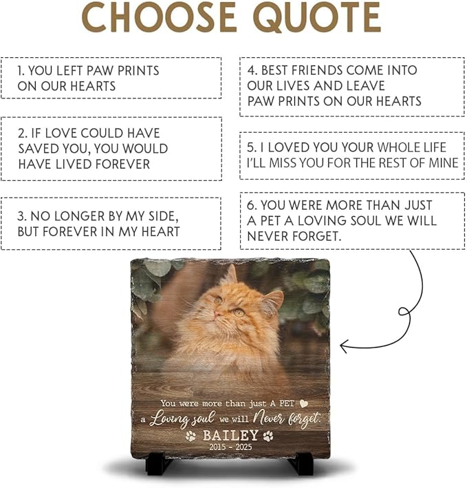 Custom Memorial Gifts: Square Headstone - Cat Paw Prints, Grave Decorations for Dog Cemetery, Photo Frame Stamped in Pet Lovers' Hearts, Meaningful Gift to Keep Your Furry Friend