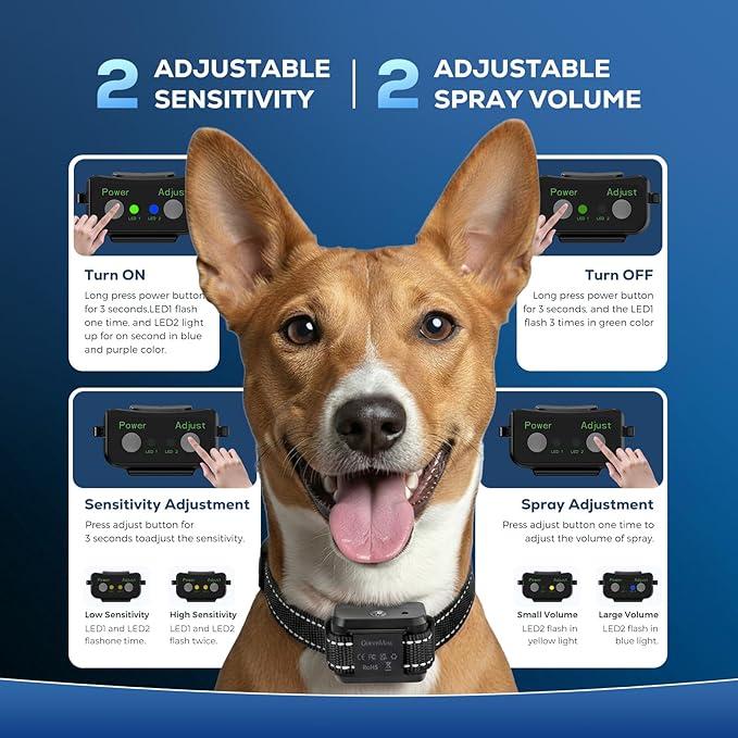 Citronella Dog Bark Collar, Dog Bark Collar for Large Medium Small Dogs, Bark Collar with Adjustable Spray & Sensitivity, Rechargeable Anti-Bark Collar for Dogs with Safe, 2 Collar Straps(Black)
