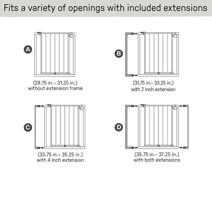 Ingenuity The Doorway 37W Series Pet and Baby Gate with Quad Cam Lock, 30"-37" Wide, 28" Tall, Pressure or Hardware Mounted, Install on Wall or Banister in Doorway or Stairway, Auto Close Door - White