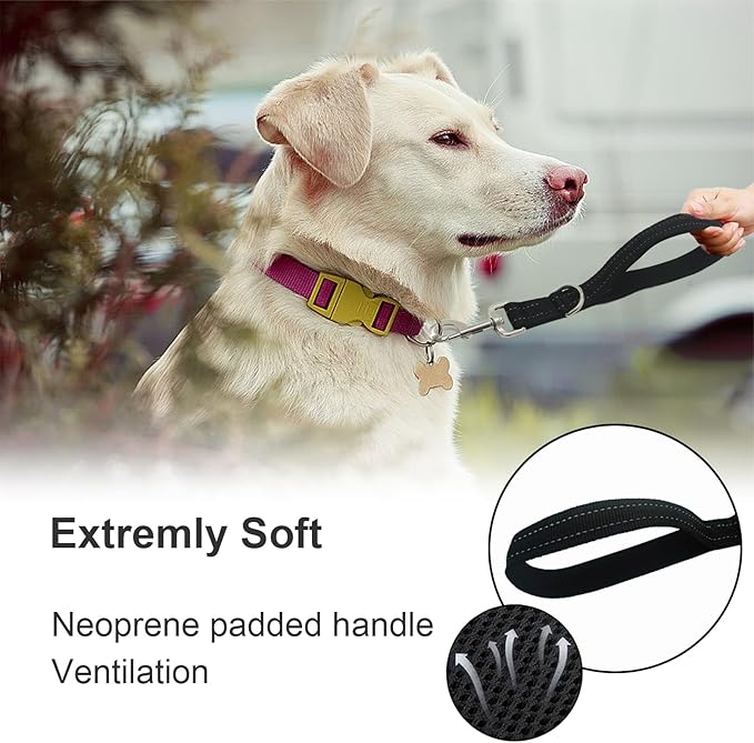 Standard Training Leashes 12 Inches for Dogs, Short Traffic Dog Leash Heavy Duty Padded Handle, Nylon Anti Pull for Reflective, Short Line Dog for Small, Medium and Large Dogs 1 FT Black