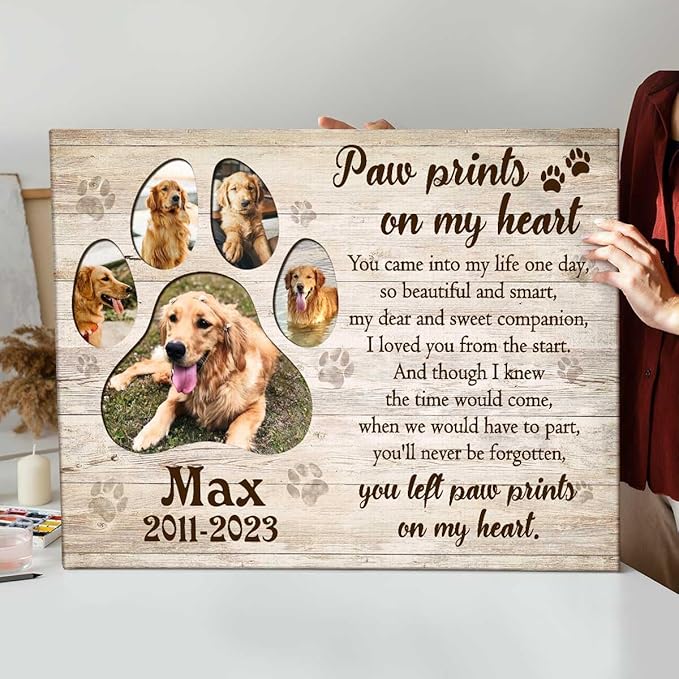 Benicee Shop Personalized Gifts For Loss Of Pet, Paw Prints Memorial Canvas, Gift For Deceased Pets, Waiting At The Door Photo Print, Dog Photo Gifts, Dog Memorial Frame