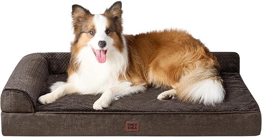 EHEYCIGA XL Dog Bed Memory Foam for Crate, Extra Large Dog Bed Orthopedic with Washable Removable Cover, Waterproof Pet Sofa Couch XLarge Size Dogs, 41x27x6.5, Brown