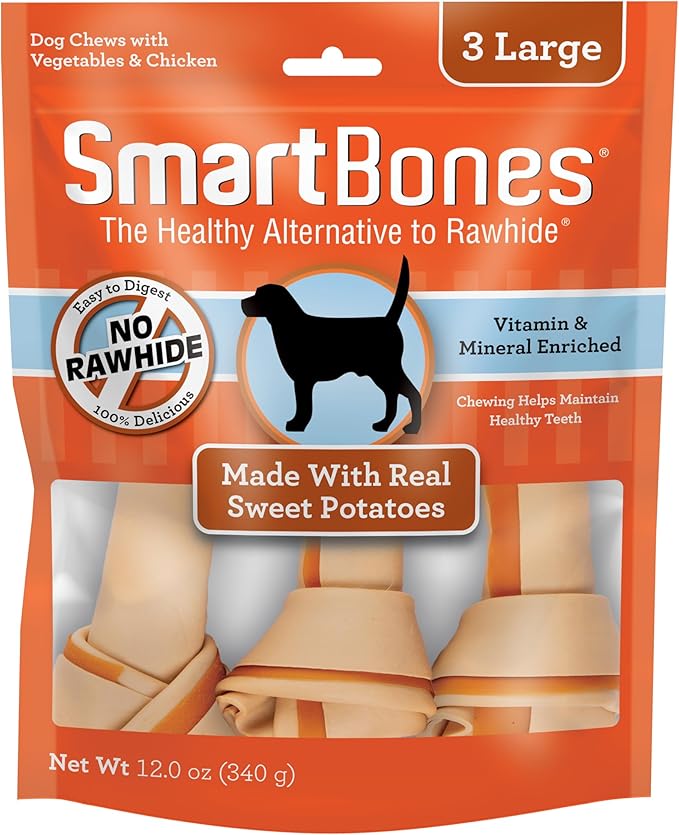 SmartBones Large Chews, Treat Your Dog to a Rawhide-Free Chew Made With Real Meat and Vegetables 3 Count (Pack of 1)