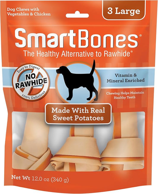 SmartBones Large Chews, Treat Your Dog to a Rawhide-Free Chew Made With Real Meat and Vegetables 3 Count (Pack of 1)