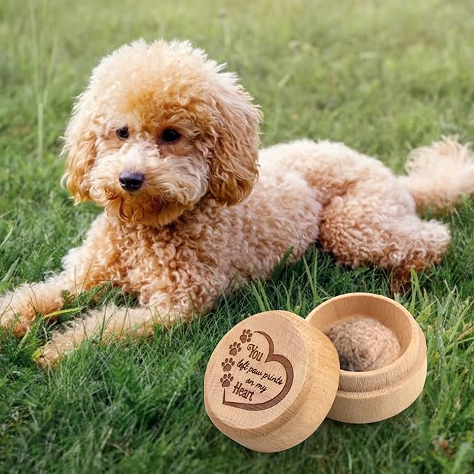 Dog Memorial Box for Loss Pet Wooden Keepsake Box with Pet Paw Engraving Ashes Or Hair Case Urn Memorial Gift(Brown)