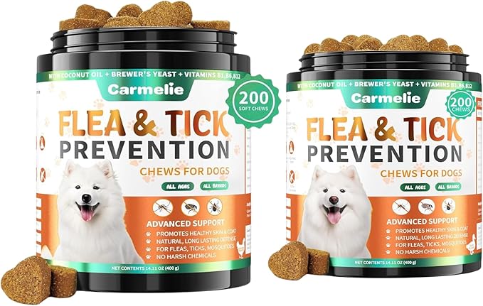 Dual Flavor Flea Chews Bundle - 200 Each - Natural Flea & Tick Prevention for Dogs - Oral Flea Support for All Breeds - Chicken & Duck Flavor Combo