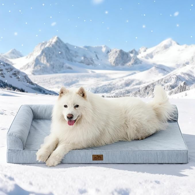 Cooling Dog Bed, Orthopedic Foam Dog Bed with Sides, Removable Cover & Waterproof Lining and Nonskid Bottom, Comfortable Pet Beds for Dogs, Blue (48" L x 32" W x 7.5" Th)