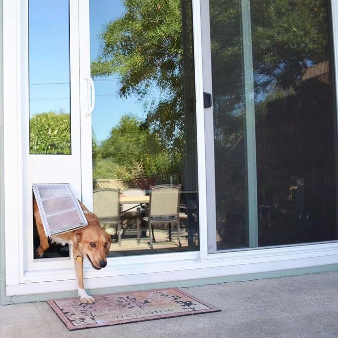 Endura Flap Thermo Panel Pet Door for Sliding Glass Doors | Heavy-Duty Aluminum Frame with Secure Locking Cover | Energy Efficient & Easy Install | White, Small Flap, 74.75"-77.75" Slider Height