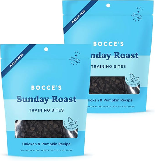 Bocce's Bakery Sunday Roast Training Treats for Dogs – Natural, Low-Calorie, Wheat-Free Training Bites Made with Real Ingredients and Baked in The USA – Chicken & Pumpkin Recipe (2 Pack Bundle)