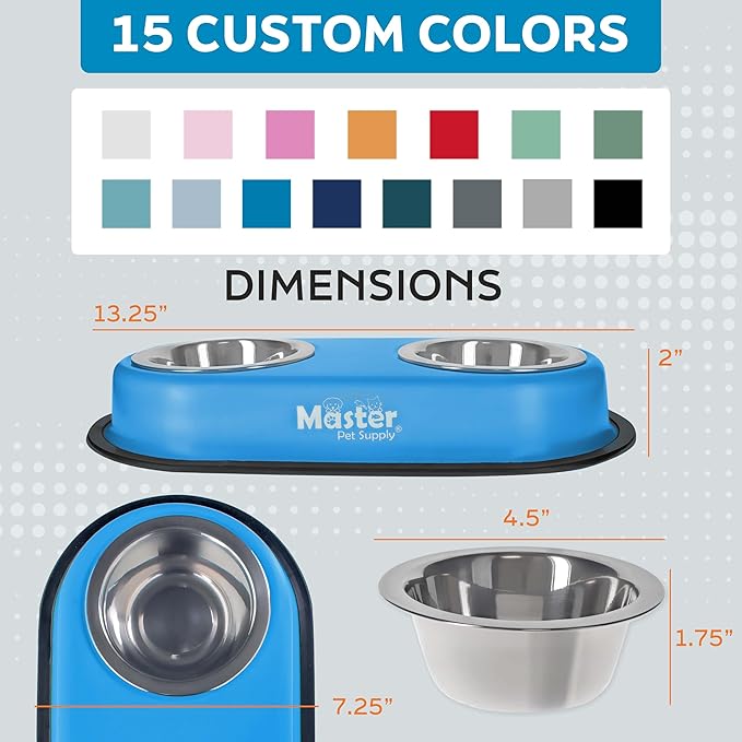 Master Pet Supply Double Dog Bowls Set with Elevated Base and 2 (8 oz) Stainless Steel Removable Dishes (Camo Patrol) – Double Cat Food Water Bowl, Dog Puppy Food Bowl Set, Rust Resistant