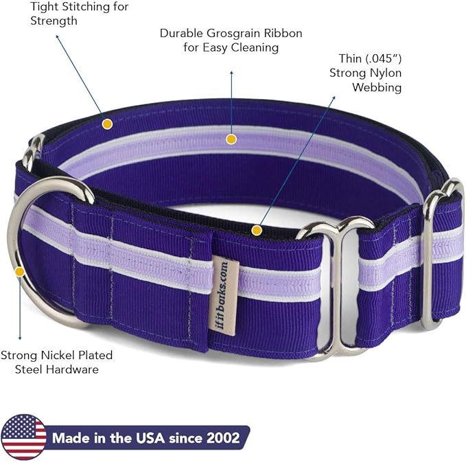 If It Barks - 1.5" Martingale Collar for Dogs - Adjustable - Nylon - Strong and Comfy - Ideal for Training - Made in USA - Large, Grape Crush