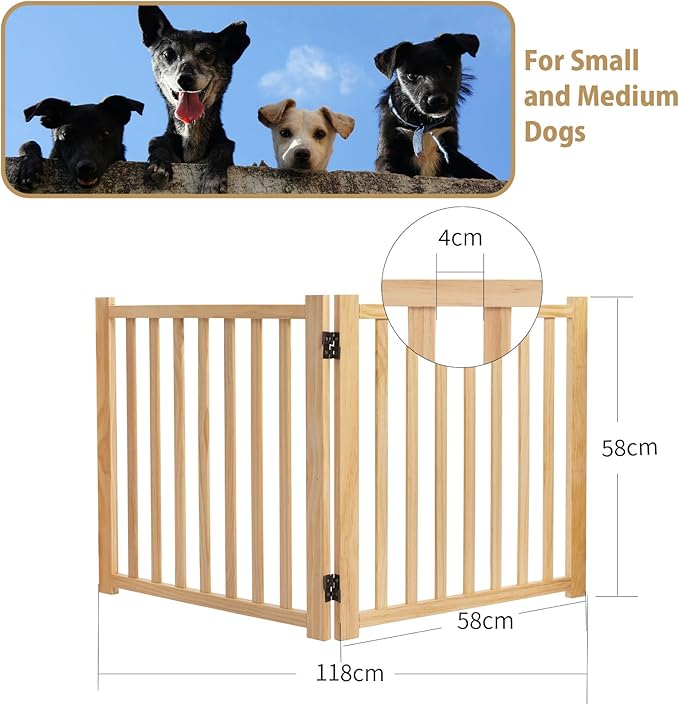 Wood Freestanding Dog Gates, Paint-Free Nature Wood Pet Gate Indoor, Puppy Gate for Doorways, Stairs, 23" Height-2 Panels