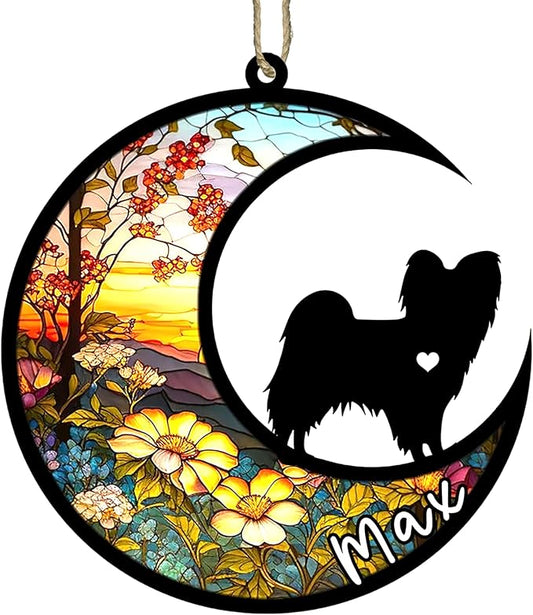 Personalized Dog Memorial, Custom Name Papillon (Black White) Dog Christmas Ornament with Name, Custom Breeds, Pet Loss Light Catcher, Gifts for Lovers Loss of Pet Sympathy on Mothers Day Christmas