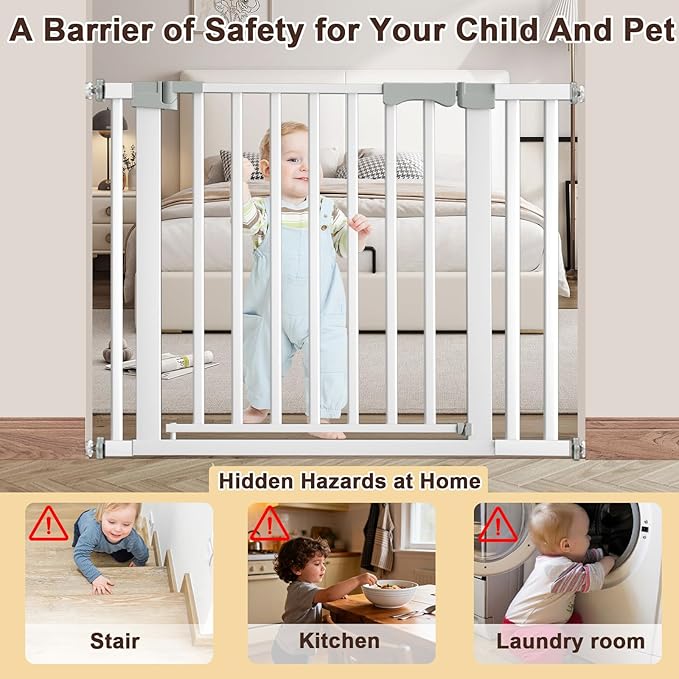 30-41 Inch Extra Wide Outdoor Baby Gate/Dog Gate, Indoor Pet Gate for Doorways, Hallways and Stairs No Drilling, Auto Close, Pressure Mounted Safety gate for Babies,Pets,White