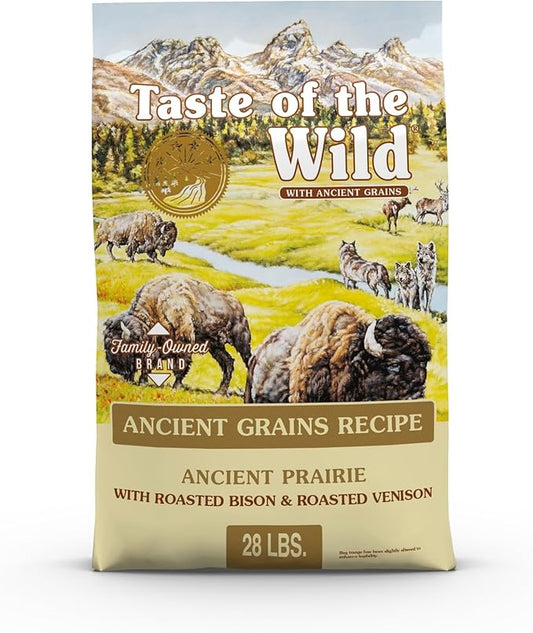 Taste of The Wild with Ancient Grains, Ancient Prairie Canine Recipe with Roasted Bison and Venison Dry Dog Food, Made with High Protein from Real Meat and Guaranteed Nutrients and Probiotics 28lb