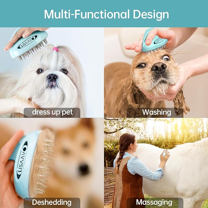 Pet Grooming Brush for Long & Short Hair Dogs Cats,Multi-purpose silicone massage & bath brush for pets,promotes shiny coats,Pink