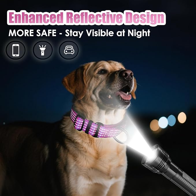 Martingale Collar for Dogs, Reflective Heavy Duty with Quick Release Nylon Buckle, No Pull Training Choker for Walking, Training, Hot Pink, M