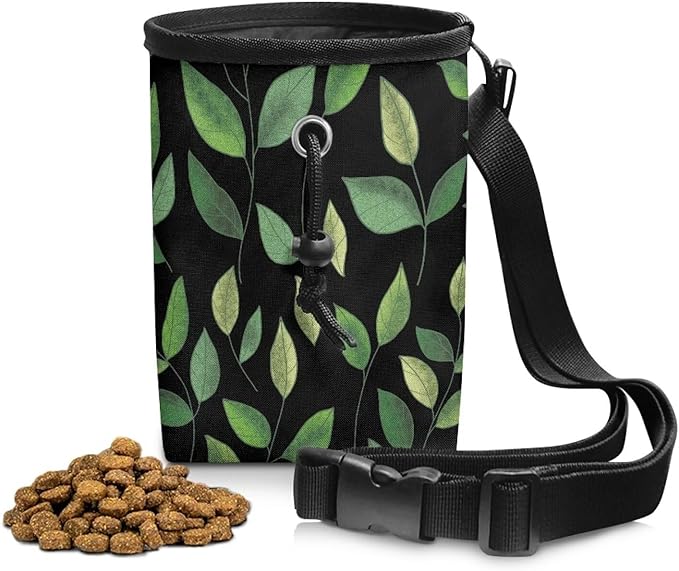 Green Leaf Dog Treat Bag Pet Treat Pouch Puppy Training Pouch with Waistband, Treat Snack Bags Holder for Puppies with Multiple Ways to Wear