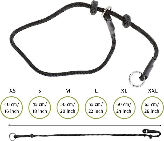 Dingo Gear Dog Choke Collar Hand Sewn Strong Polypropylene Braided Cord Two Limiters Waterproof Choker for K9 Training IGP Agitation Bite Work Obedience S - Black (S04047)