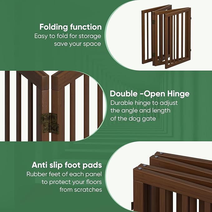 Dog Gates for Doorways, Freestanding Foldable Dog Gate Indoor, Pet Gates for Doorways Bedroom, Puppy Gate with Metal Support Feet, 4 Panels (Rustic tan)