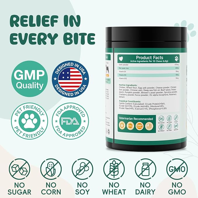 500 PCS Flea and Tick Prevention for Dogs Chewable, Natural Oral Flea and Tick Treatment, Dog Flea Chews Support Skin & Digestive Supplement for Puppies & All Breeds, Chicken Flavor